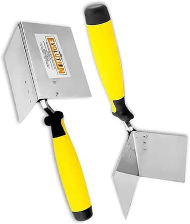 Desempenadeiras de Canto Externo e Canto Interno Evolution Aço Inox P/Massa Corrida Reboco Drywall - Amarelo