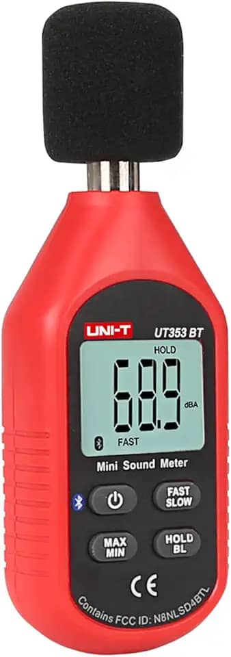 UNI-T Decibelímetro Ut353Bt, Medidor de Nível de Som Digital 30-130Db Dispositivo de Medição de Volume de Ruído de Áudio Aplicativo Gratuito para Ios/Android, Máx./Mín. Rápido/Lent (,)