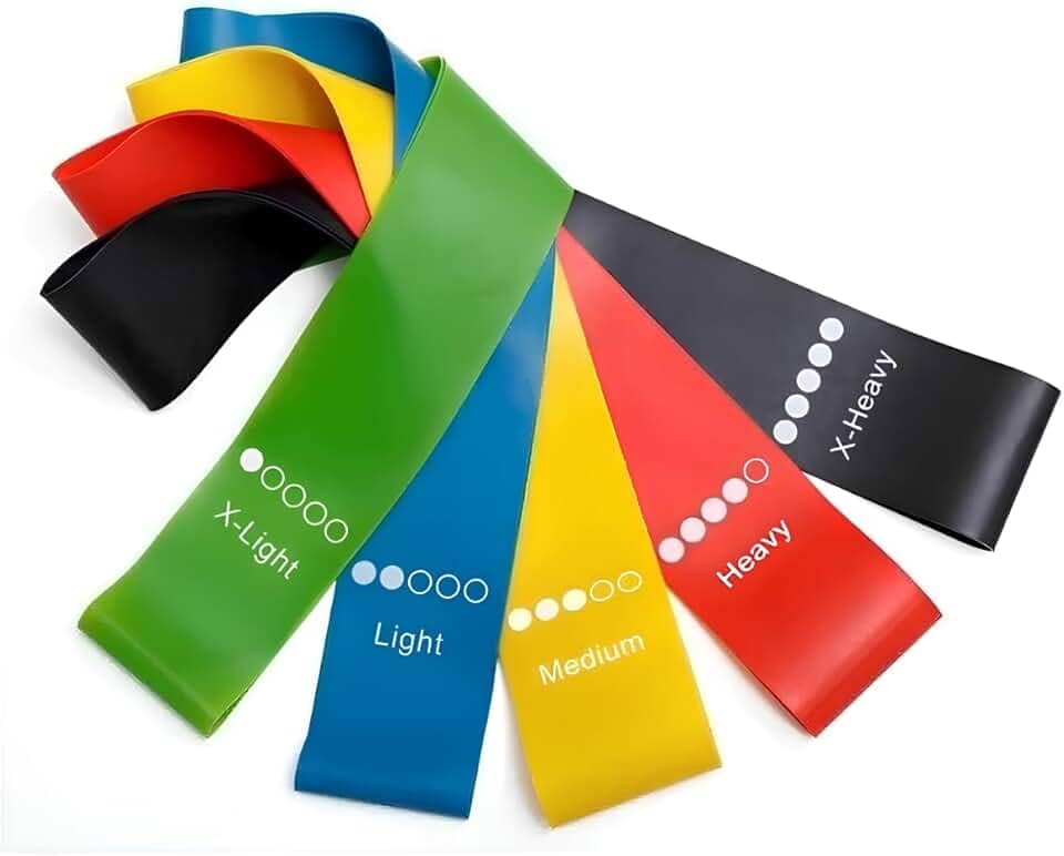 Kit 5 Faixas Elásticas Mini Band de Resistência – Treino Funcional, Pernas e Glúteos, Musculação, Pilates, Yoga, Alongamento e Fisioterapia – 5 Níveis para Treinar em Casa