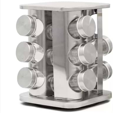 Porta Condimentos Giratório Inox Quadrado 12 Potes Vidro- ZHEN KANG