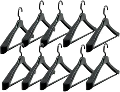 Kit 10 Cabides Anatômicos de Plástico Reforçado | com Gancho Giratório, 45x27cm | Ideal para Terno, Blazer, Casaco e Sobretudo | Preto