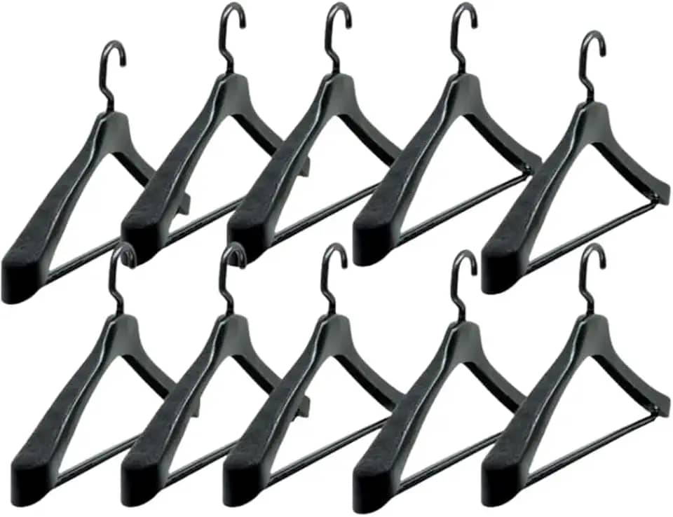 Kit 10 Cabides Anatômicos de Plástico Reforçado | com Gancho Giratório, 45x27cm | Ideal para Terno, Blazer, Casaco e Sobretudo | Preto