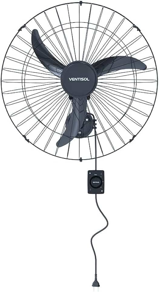 Ventisol Ventilador de Parede Oscilante, 3 Pás Premium, Preto, 60cm, Bivolt