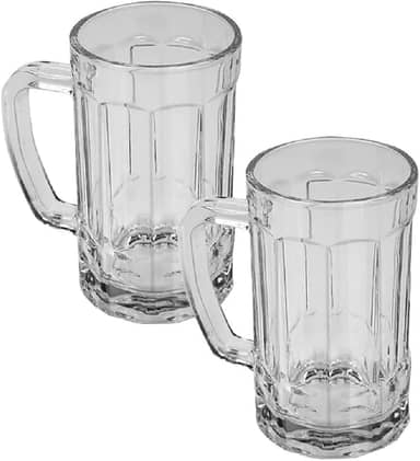 Conjunto 2 Canecas de Chopp de Vidro 430ml Clássica com Alça Reforçada para Cerveja I Propria para Festas e Reveillon