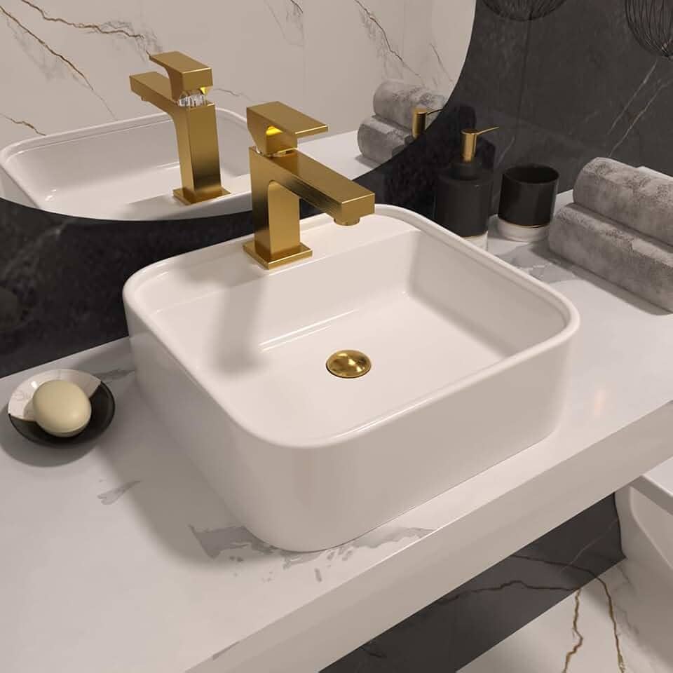 Cuba Pia De Apoio Para Banheiro Mármore Sintético Acabamento Branco Brilhante 32X31