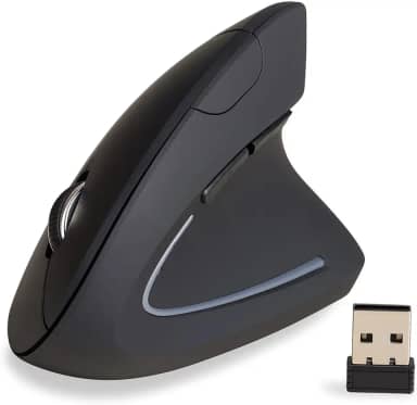 Mouse Vertical Ergonômico Sem Fio - 2.4GHz - 6 Botões - DPI Ajustável 800-1600 - Design Confortável - Cliques Silenciosos - Preto e muito moderno