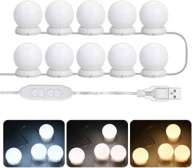 Lixada Vaidade LEDs Kit de luzes de espelho com 10 lâmpadas ajustáveis ​​10 brilho e 3 modos de iluminação USB Mirror String Light para penteadeira de maquiagem