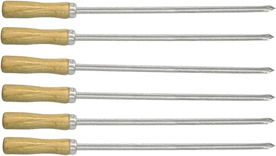 Kit 06 Mini Espeto Espetinho Lâmina Inox Cabo Madeira Churrasco Carne Coração - AMZ