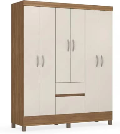 Guarda Roupas Casal 6 portas 2 Gavetas Flash Demobile (Amêndoa/Off White)
