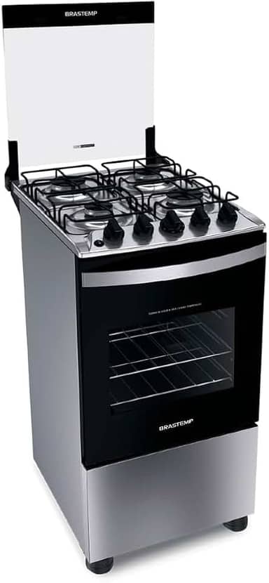 Fogão Brastemp 4 Bocas Inox com Duas Prateleiras com Alturas Ajustáveis - BFO4NBR Bivolt