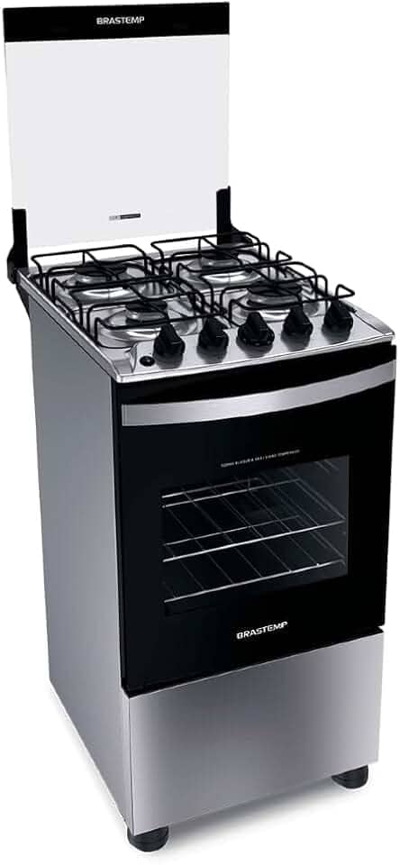 Fogão Brastemp 4 Bocas Inox com Duas Prateleiras com Alturas Ajustáveis - BFO4NBR Bivolt
