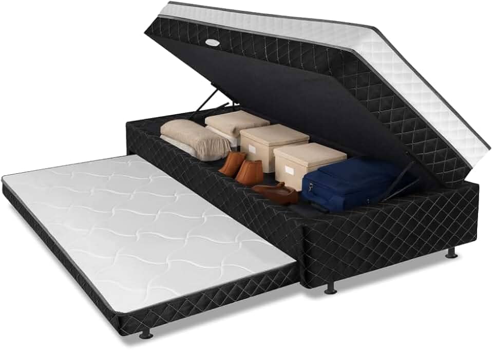 Cama Bibox com Baú Solteiro Ortopédica com Cama Auxiliar Conjugada 88x188x51cm Gabi