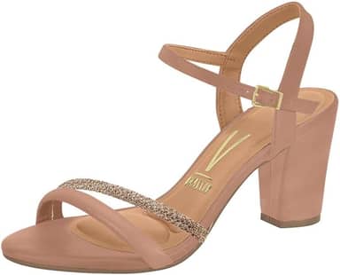Sandália Feminina Salto Bloco Strass Vizzano Original Confortável