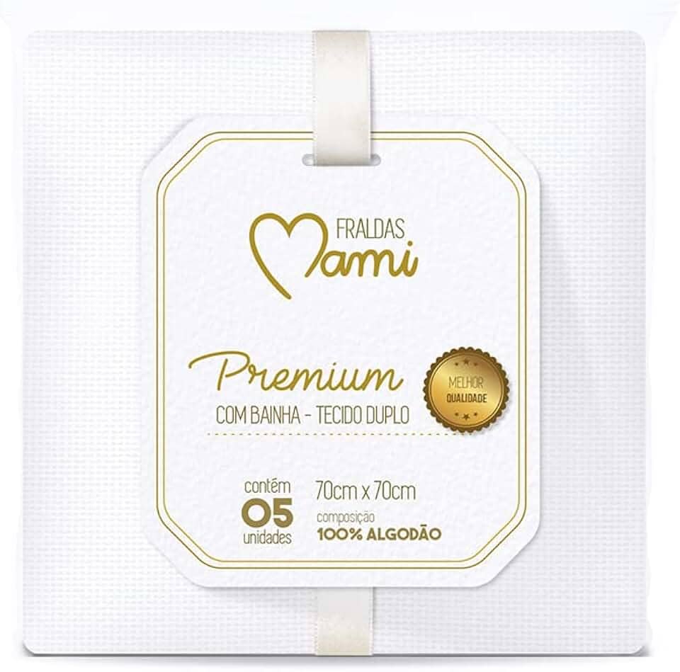 Fralda Premium Mami C/ Bainha para Bebê 70cm X 70cm Contém 05 Un