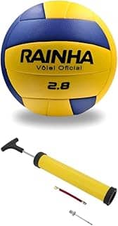 Bola de Vôlei Profissional Rainha 2.8 Amarela e Azul- Perfeita para Jogos em Areia e Quadra Para Treinos, Jogos e Lazer + Bomba de Ar