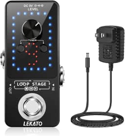 LEKATO Guitar Looper Pedal Effect Pedal with Tuner Function Looper Pedal Loops 9 Loops 40 minutes Record Time with USB Cable and 9V 0.6A Pedal Power Supply Adapter