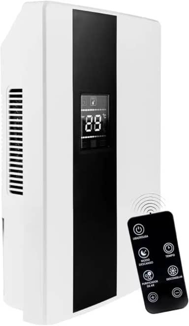 BVX Desumidificador de Ar 2000ml, Painel Digital LED, Controle Remoto, Tecnologia Peltier Silenciosa, para Ambientes até 25m², Funções Purificação e Descongelamento, Branco