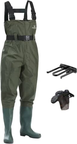 Botas de pesca para homens com botas femininas com duas camadas de nylon/PVC à prova d'água para caça com gancho de bota, Verde, M08/W10