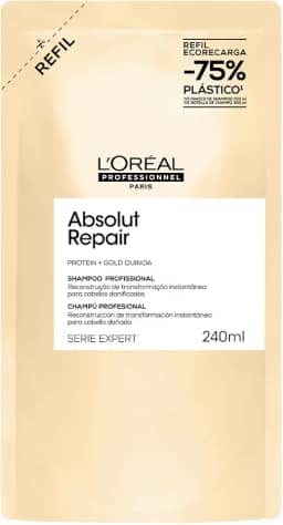 L'Oréal Professionnel Serie Expert Absolut Repair, Shampoo Reconstrutor para Cabelos Danificados e Finos Refil com Quinoa Dourada, Reparação Profunda e Brilho Intenso 240ml