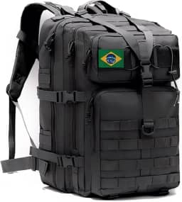 Mochila Impermeável 50 Litros a Prova Dagua Grande para Camping Viagem Cargueira Masculina Feminina Notebook Preta com Sistema Molle e Bandeira Next Ecommerce