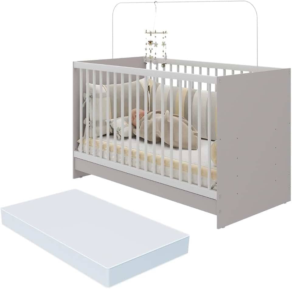 Berço 3 em 1 com Colchão Incluso Multimóveis Mp4394 Cinza/branco