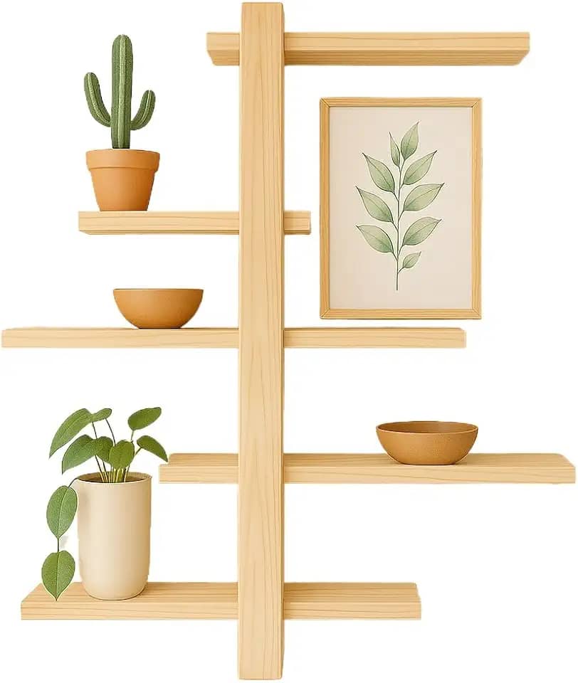 Rack Prateleira Suspensa Nicho C/5 Andar Madeira Maciça Para Plantas Sala, Quartos e Quintal (3,Pinus)