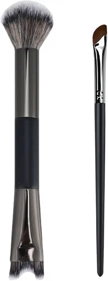 Conjunto de pincéis de contorno de 2 peças, pincéis de contorno de nariz de ponta dupla com formato de U e fofo, além de pincéis pequenos angulares para contornos de nariz e maquiagem