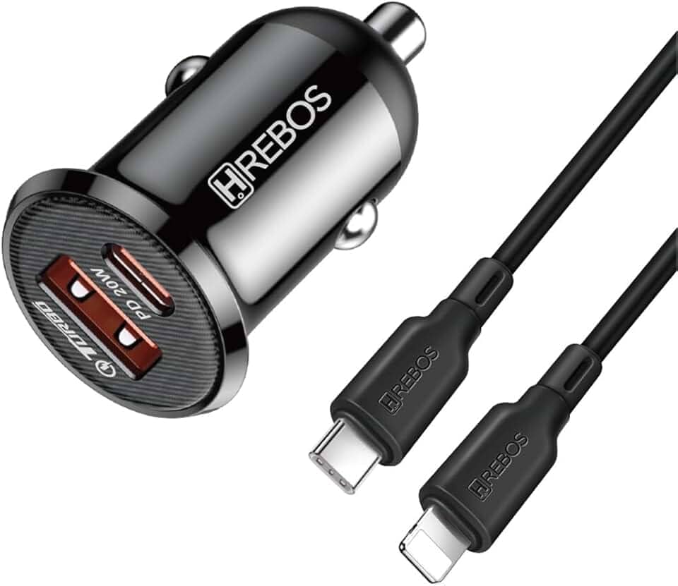 Kit Carregador Veicular Mini 20W Turbo para iPhone 14, 13, 12, 11, 10, 9, 8, Lightning