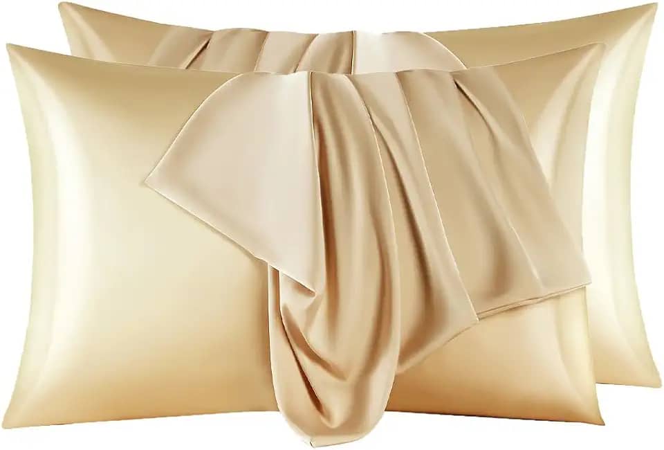 Conjunto de 2 fronhas de seda de amoreira, ambos os lados, fronhas de seda real para cabelos e pele, prevenção de acne, fronhas de seda orgânica com zíper oculto (pacote com 2, dourado, Queen)