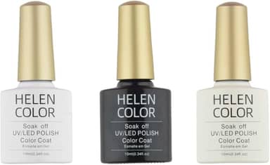 HELEN COLOR Kit 3 Esmaltes em Gel UV/LED 10ml Cada Frasco Secagem Rápida Alta Durabilidade Acabamento Brilhante (Francesinha)