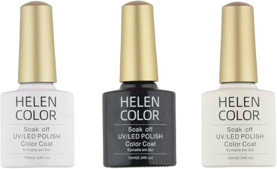 HELEN COLOR Kit 3 Esmaltes em Gel UV/LED 10ml Cada Frasco Secagem Rápida Alta Durabilidade Acabamento Brilhante (Francesinha)