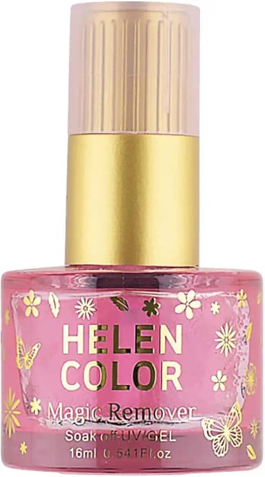 Helen Color Removedor de Esmalte Mágico, Líquido para Unhas, Frasco Decorado com Borboletas, Tampa Dourada, 16ml, Fórmula sem Acetona, para Uso Doméstico e Profissional (16ml Rosa)
