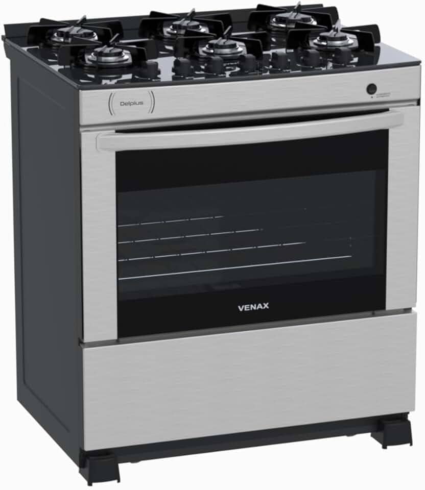 Fogao 6 Bocas Venax Delplus Vitreo Bl Inox Gas Glp