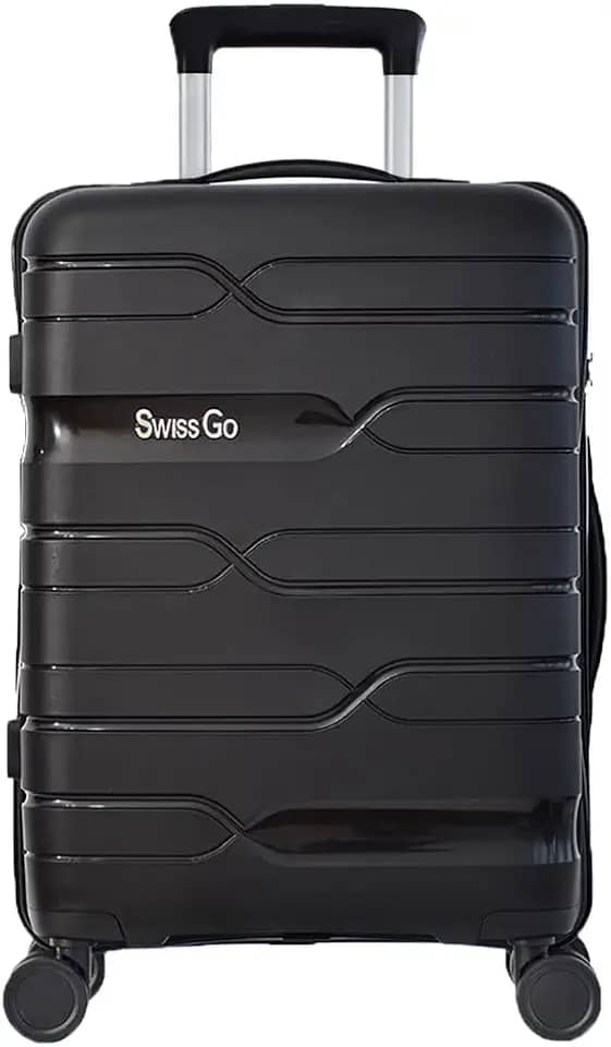MALA DE BORDO SWISS GO SANTORINI EM POLIPROPILENO PARA VIAGEM COM CADEADO TSA E RODAS DUPLAS PRETO