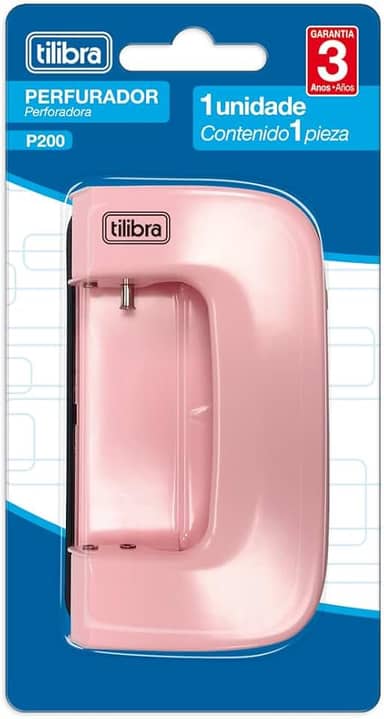 Tilibra - Perfurador 2 Furos 10 Folhas P200 Rosa Claro, Multicolorido