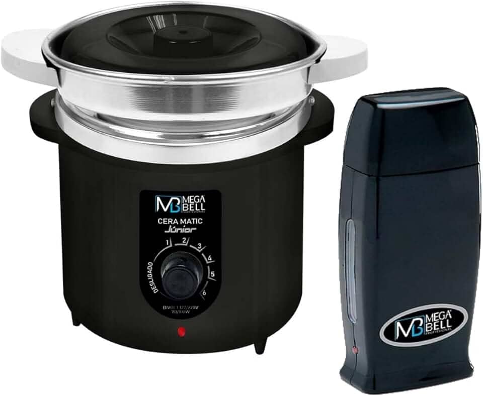 Kit Depilação Termocera 400gr Com Refil Preta + Aquecedor de Cera Roll-on Preto Mega Bell