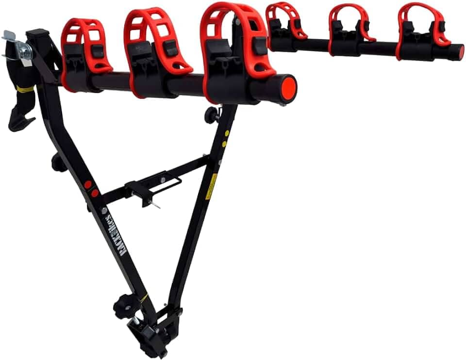 Suporte para bike Transbike Engate p/ 3 bicicletas Preto tira Vermelha Sedan Hatch