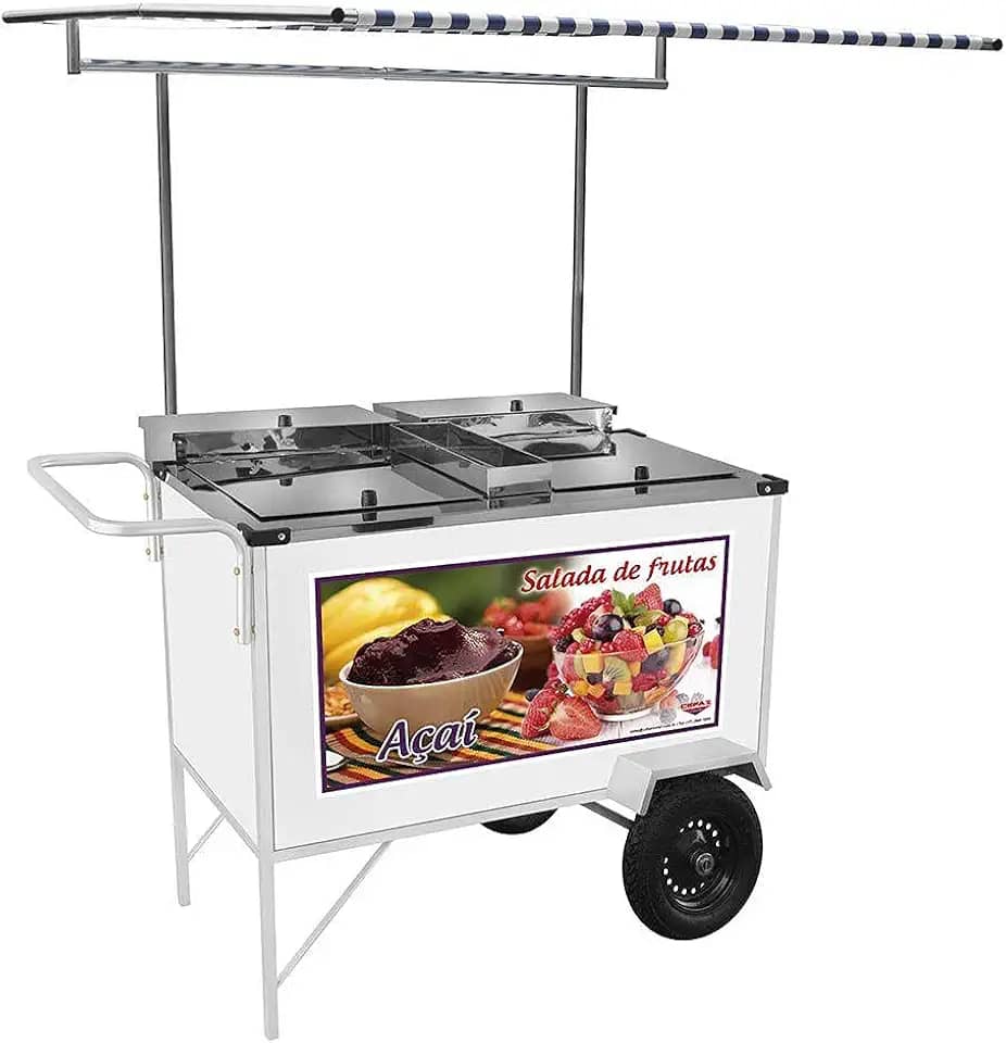 Carrinho 2 em 1 Cefaz Salada de Frutas e Açaí Luxo Branco Rodas Pneumáticas e Toldo Bl18p/t