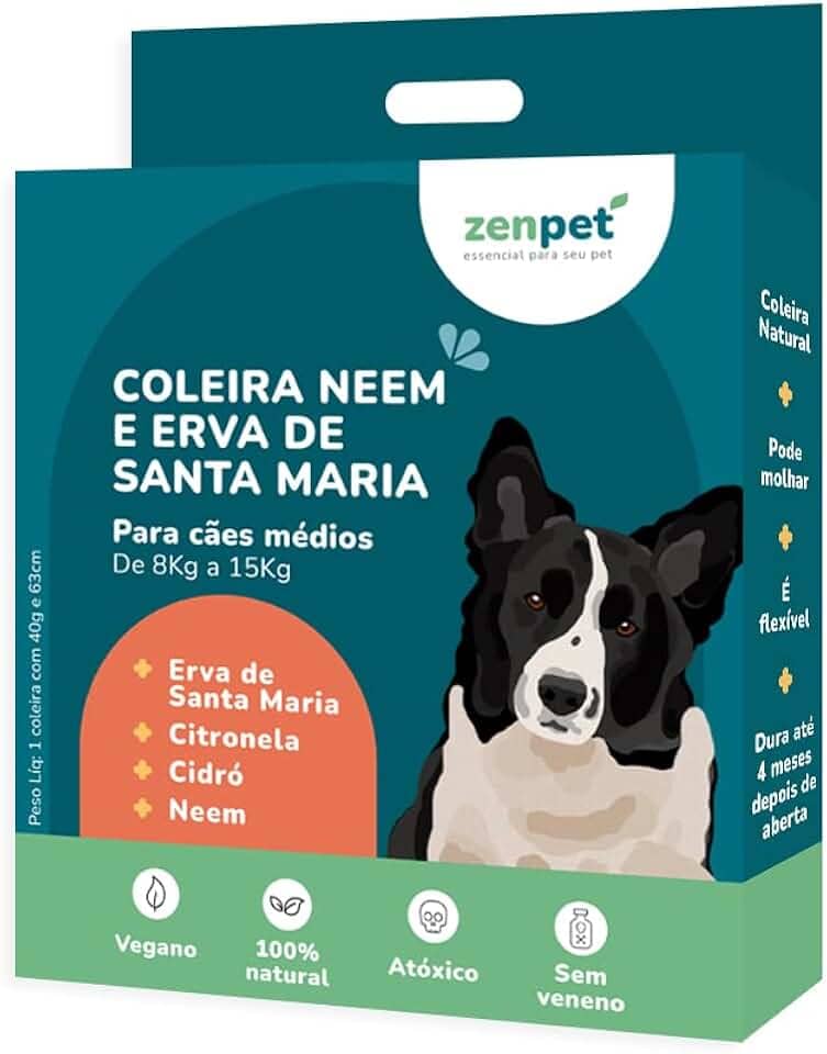 Coleira Neem e Erva de Santa Maria para Cães Médios Zenpet
