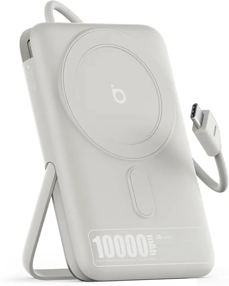 Basike Power Bank Indução 10000mAh – Carregador Portátil com Indução 15W e PD até 22,5W (1 Porta + Cabo Integrado), Compatível com Samsung Séries S25/24/23/22/21, iPhone 16/15/14/13 e MagSafe – Prata