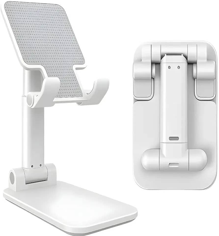 Suporte Universal Ajustável para Celular e Tablet, Base Antiderrapante, Dobrável com Ângulo de 0° a 90°, para Mesa, Videochamadas, Home Office e Filmes (Branco)
