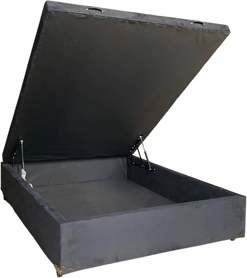 Cama Box Baú Casal Suede Preto Com Pistão A Gás - Estrutura Reforçada - Imperium do Sono