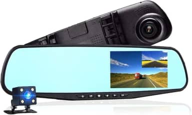 Espelho Retrovisor Lcd Colorido de 4,3 com Câmera Frontal Full Hd e Câmera de Ré Kit