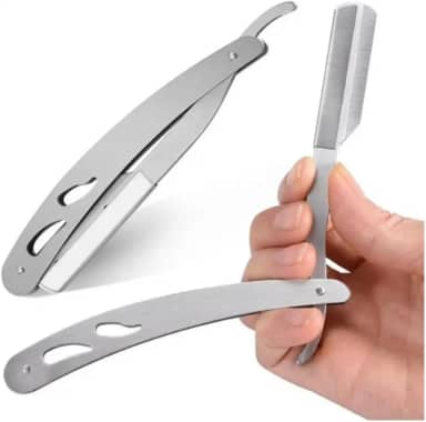 Navalhete Profissional de Barbeiro em Aço Inoxidável – Cabo Metálico Prata | Navalha Clássica para Barba e Acabamento Preciso