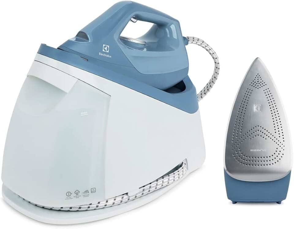 Electrolux Ferro de passar roupa com estação a vapor continuo pressurizado semi profissional 2 em 1 antiaderente base ceramica 264 furos tanque destacavel 1,2L 1750W Azul Refine 700 E7SS1-4DBL 127V