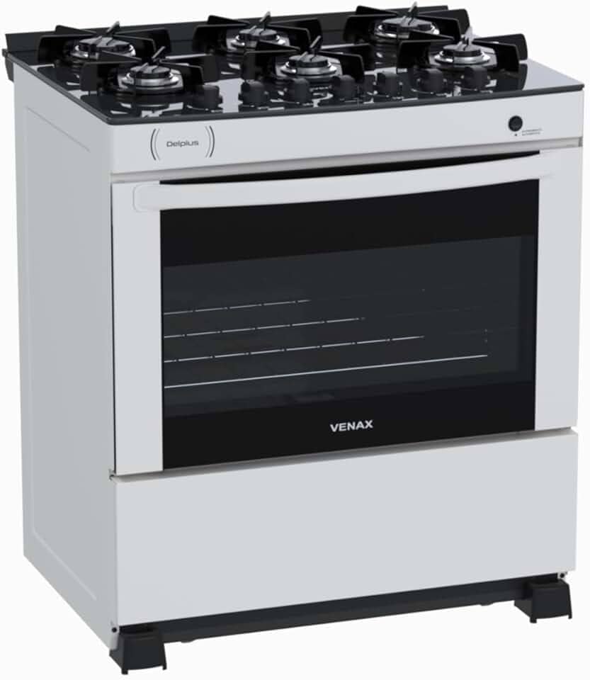 Fogao 6 Bocas Venax Delplus Vitreo Bl Branco Gas Glp