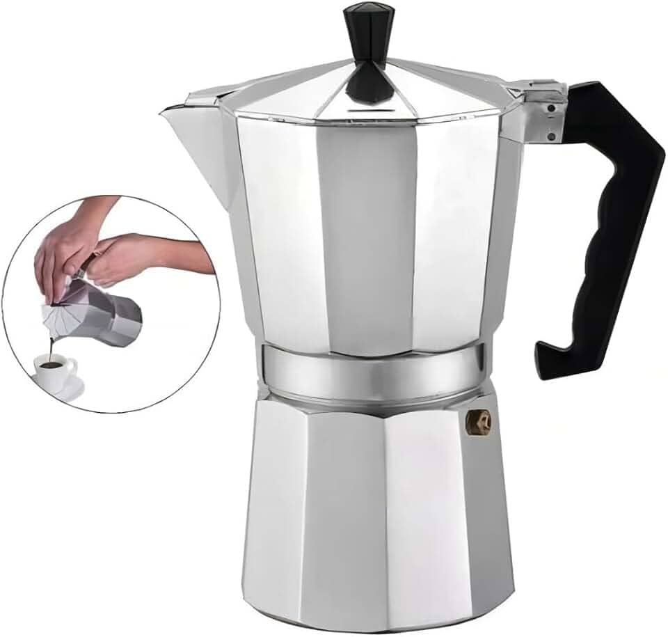 Cafeteira Italiana Expresso de Aluminio com Alça para 6 Cafézinhos, Prata, 300 ml Premium