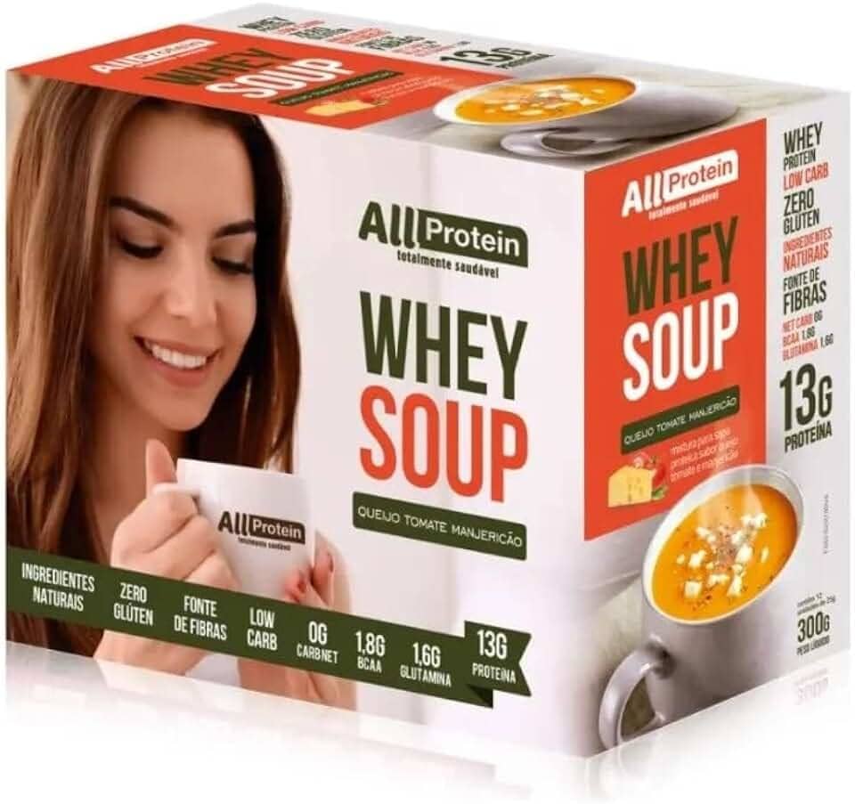 Caixa de Whey Soup (Sopa) 12 unidades de 25g - All Protein (Queijo, Tomate e Manjericão)
