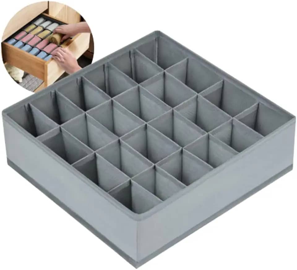 Organizador de Peças Íntimas com 24 Divisórias para Meias Cuecas Calcinhas e Biquínis Compacto e Prático para Gavetas, Armários ou Closet