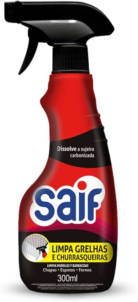 Limpa Grelhas E Churrasqueiras Com Gatilho Saif 300Ml, Saif, Limpador De Grelhas E Churrasqueiras Spray, Vermelho, Dissolve A Sujeira Carbonizada, Facilitando Sua Vida, Maximizando Toda Limpeza
